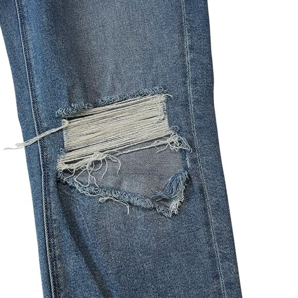 American Eagle Mom Straight Jeans Size 4 High Rise Distressed Ripped Knee - Picture 13 of 15